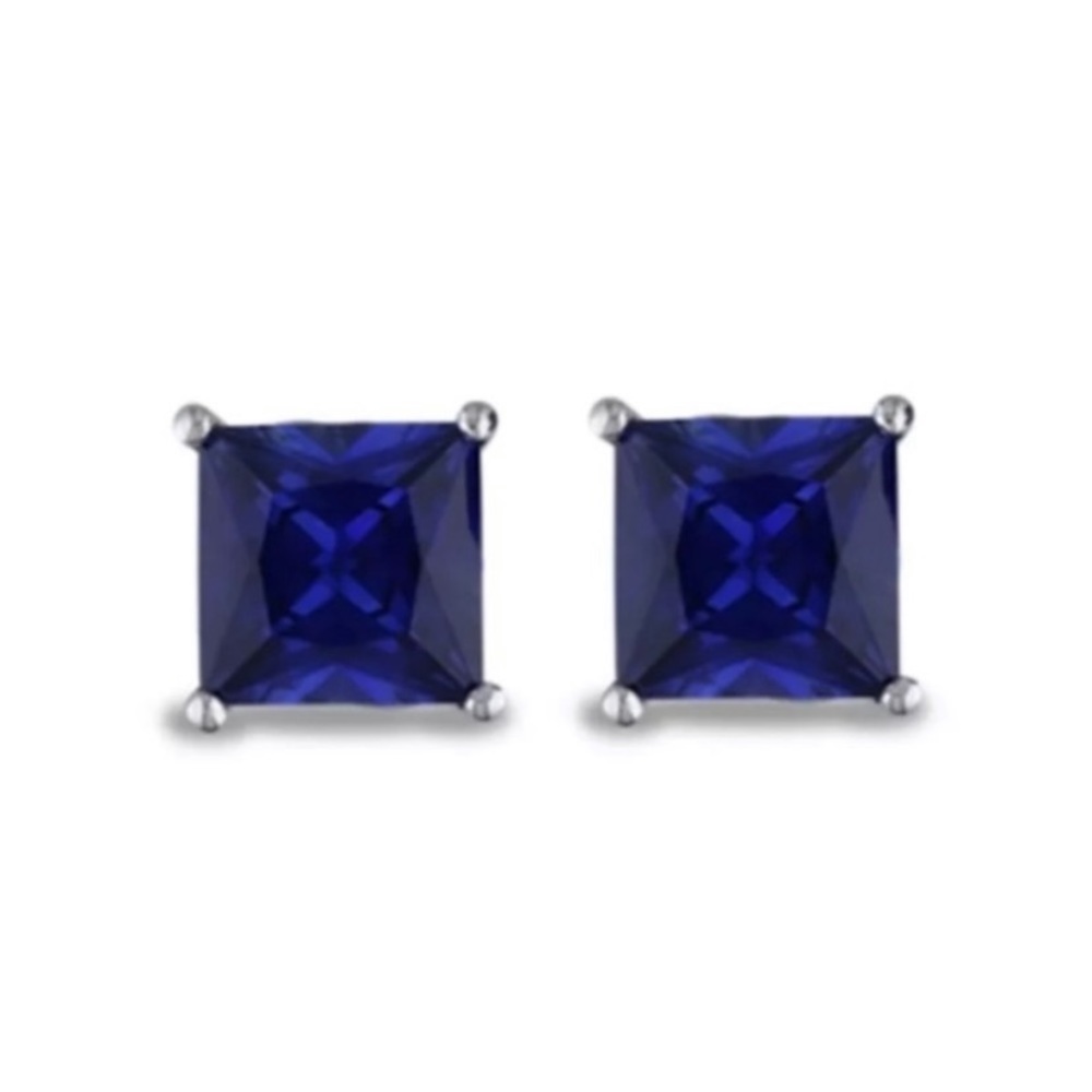 2.0 ct Princess-Cut Blue Sapphire Earrings